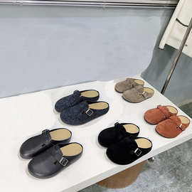 复古休闲勃肯鞋2024新款平底一脚蹬懒人鞋丑萌包头外穿半拖鞋女