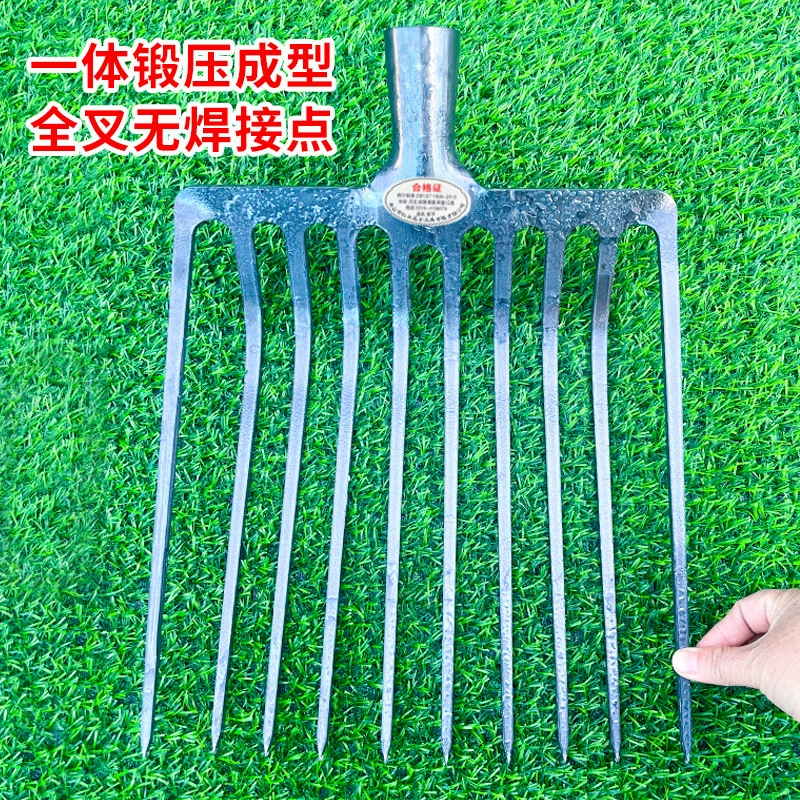 Вилка для коровьего навоза с десятью зубьями для внешней торговли, вилка из марганцевой стали, цельная закаленная твердая вилка, утолщенная вилка для мусора, вилка для кукурузы, вилка для вспашки и рыхления