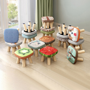Small Stool for Home Use, Small Low Stool, Solid Wood Round Stool, Mushroom Stool, Cute Children's Bench, Soft Sitting Stool, Creative Shoe-Changing Stool