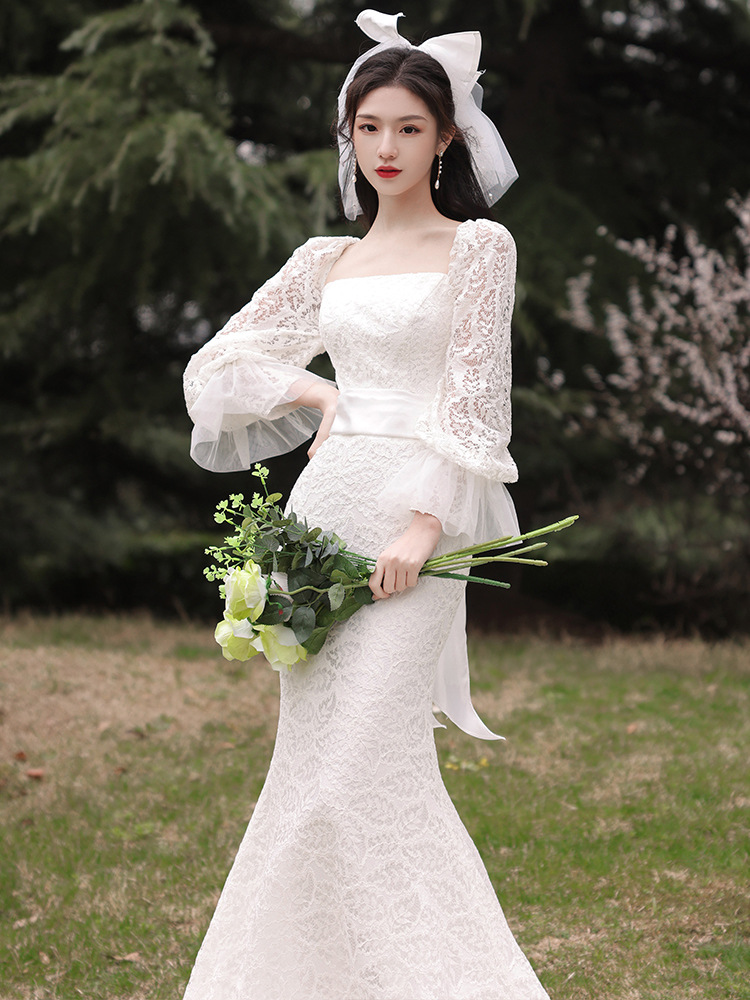 French fishtail light wedding dress 2025 new style bride temperament…