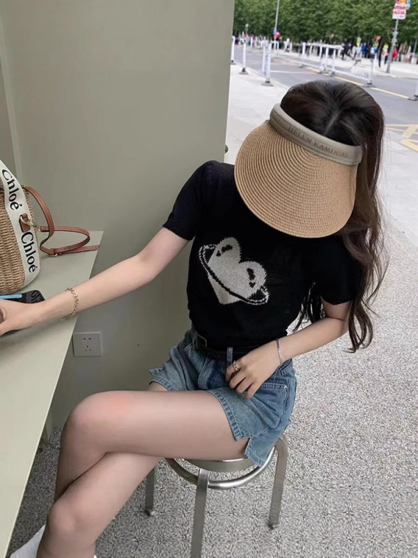 新しい日焼け止めスタイルのショートパフスリーブ半袖中空薄手のセーター夏の女性用|undefined
