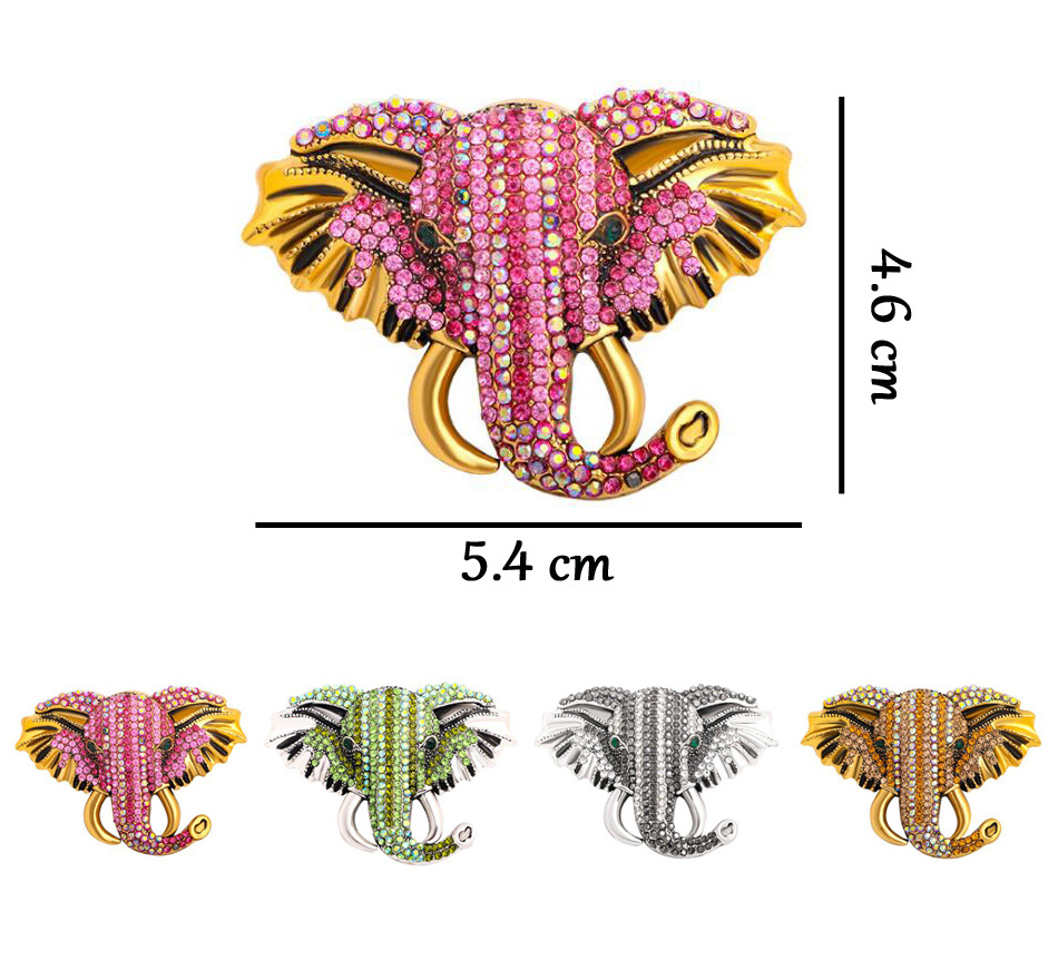 Vintage Elephant Head Brooch With Colorful Crystals For Men_voghion.com