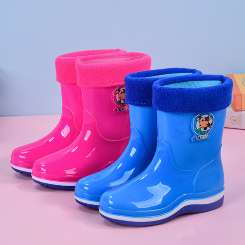 Children's rain boots for boys and girls, low-tube anti-slip plus velvet warm cartoon water shoes for children and students, baby rain boots and rubber shoes