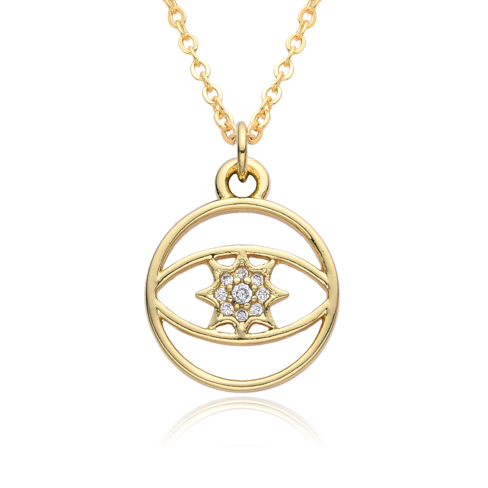 14g Weight 18K Gold Plated Plating Material Copper Pendant Material Zircon Inlay Material Pendant Necklace Classification Copper Chain Material cable chain Chain Type 1 Piece Quantity Daily Occasion Copper Material Geometric, Eye Pattern Women's Gender Hollow Out, Inlay Design Casual, Simple Style Style Copper 18K Gold Plated Hollow Out Inlay Geometric Eye Zircon Pendant Necklace 12