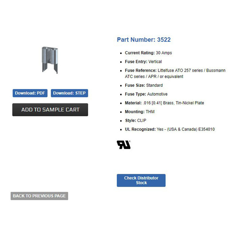 keystone  electronics  3522  汽车保险丝夹 保险丝座都有耐电流
