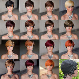 潺秀非洲外贸真人发假发短发全机制头套humanhair Pixie cut wigs