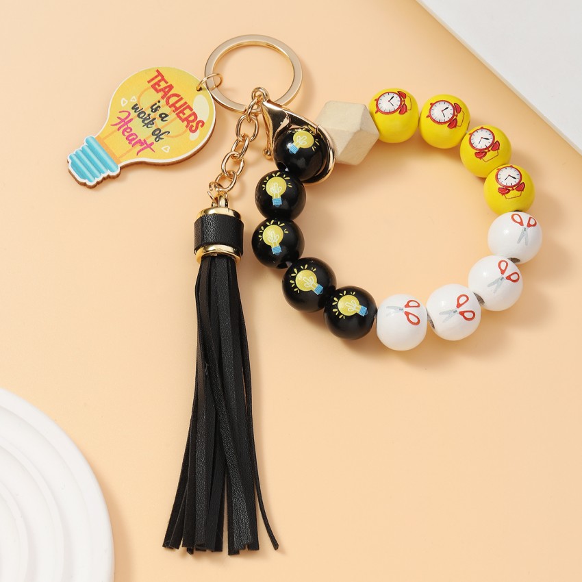 35g Weight Keychain Classification 1 Piece Quantity School, Graduation Occasion Acrylic, Wood Material Teachers' Day Festival Book, Letter, Tassel Pattern Unisex Gender Beaded Design Modern Style Style Modern Style Book Letter Tassel Arylic Wood Beaded Teachers' Day Unisex Keychain 3