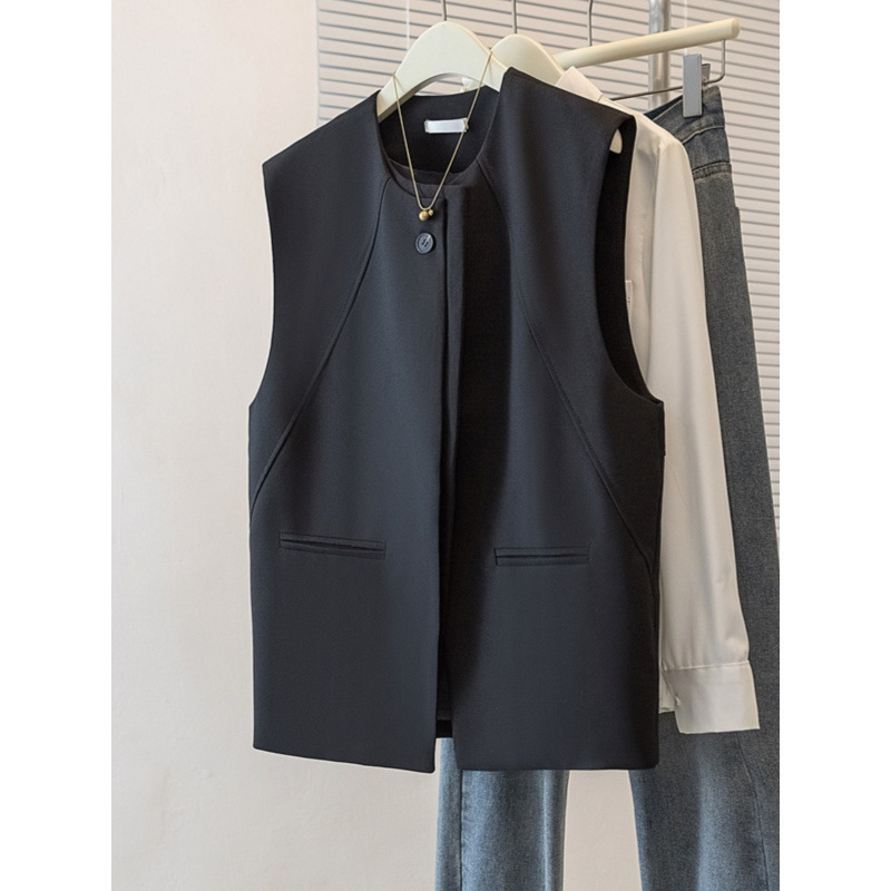 High-End Black Suit Vest Jacket for Women 2025 Spring & Fall New Large Size Fat mm Stereo Tailoring Layered Vest