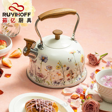 跨境创意小清新花园鸣笛烧水壶欧式不锈钢煮水壶3L新款花朵鸣音壶