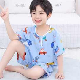 夏季儿童棉绸睡衣男童女童绵绸短袖短裤中大童套装薄款空调家居服