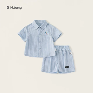邦选男童夏季衣服儿童短袖衬衫休闲短裤两件套童装简约女童套装