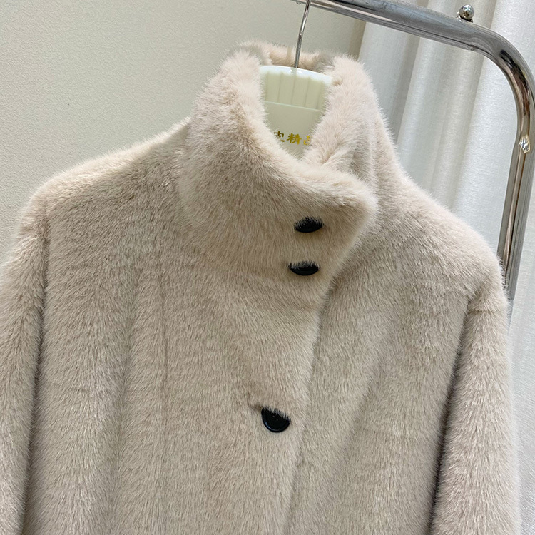 Women's Clothing mink mid length solid color stand collar multi button high end coat snow blue mink fur coat warm autumn and winter new style_voghion.com
