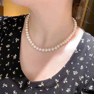 Zhuji Pearl Natural Freshwater Seedless Pearl Necklace High Gloss Nearly Perfect Round Pearl Necklace S925 Sterling Silver Buckle Gift