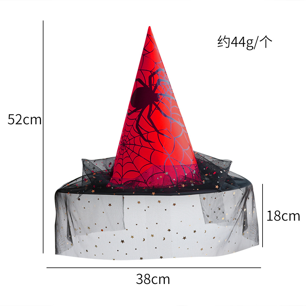Sombrero de bruja de Halloween, velo de encaje, sombrero puntiagudo, maquillaje, accesorios de disfraces, sombreros, sombreros de malla, sombreros de brujo