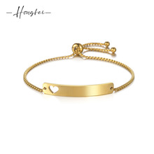 跨境货源抽拉可调节弯牌手链 diy激光可刻字镜面长条情侣手饰批发