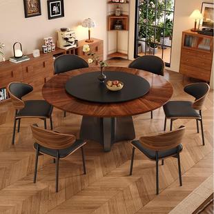 French Retro Solid Wood Round Table, Antique Style Log Home Small Apartment Black Walnut Color Dining Table Turntable