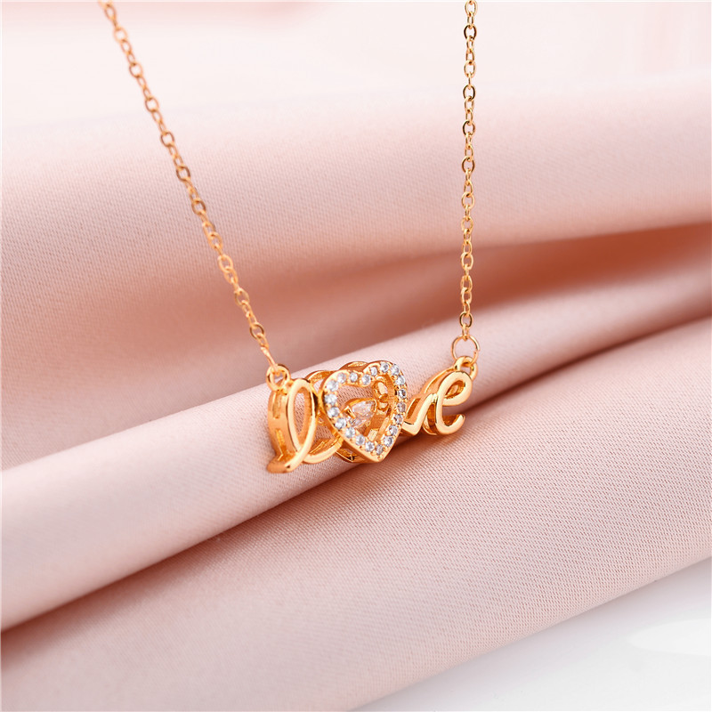 Real Gold Plated Plating Material Copper Pendant Material Rhinestones Inlay Material Real Gold Plated 316 Stainless Steel PVD Coated Rhinestones Letter Waterproof Non Tarnish Plating Inlay Elegant Simple Style Cable Chain Necklace For Women's