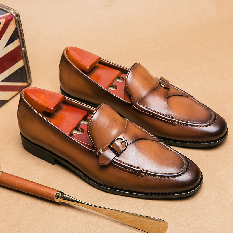 2024 cuatro estaciones de estilo británico botón de negocios zapatos de cuero hombre ropa formal Lefour zapatos de oficina ropa de moda zapatos de hombre