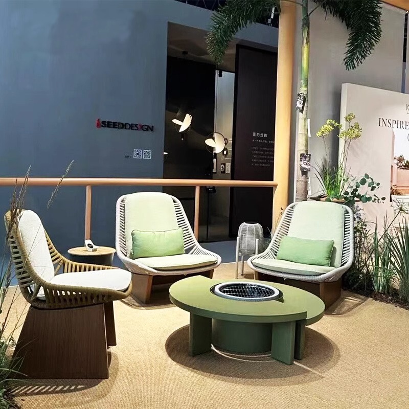 Sofá al aire libre de caña muebles de patio impermeable casa modelo de alojamiento hotel villa balcón portafolio de diseñadores de ocio
