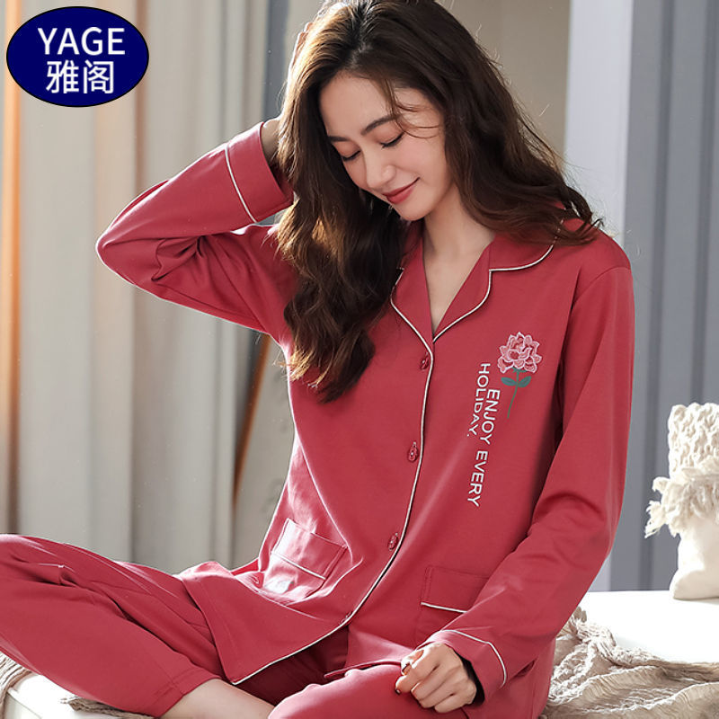 Pijamas de algodón puro Primavera y otoño de las mujeres de manga larga más tamaño cardigan traje de mediana edad y ancianos madre pijamas Otoño e Invierno