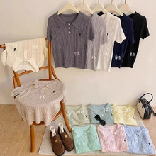 韩系时尚刺绣POLO领休闲短袖毛衣针织衫夏季新款通勤气质减龄上衣