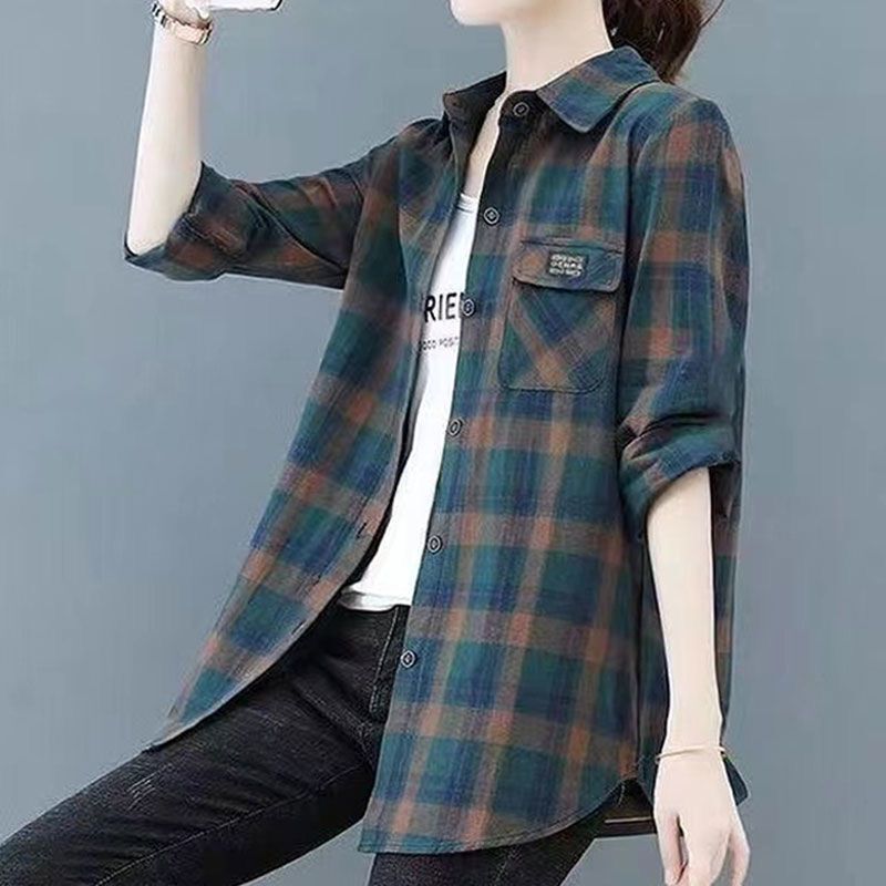 Plaid Long-Sleeved Shirt for Women, Fashionable Middle-Aged Mother, Spring and Summer New Style Casual Top, Middle-Aged and Elderly Plaid Shirt