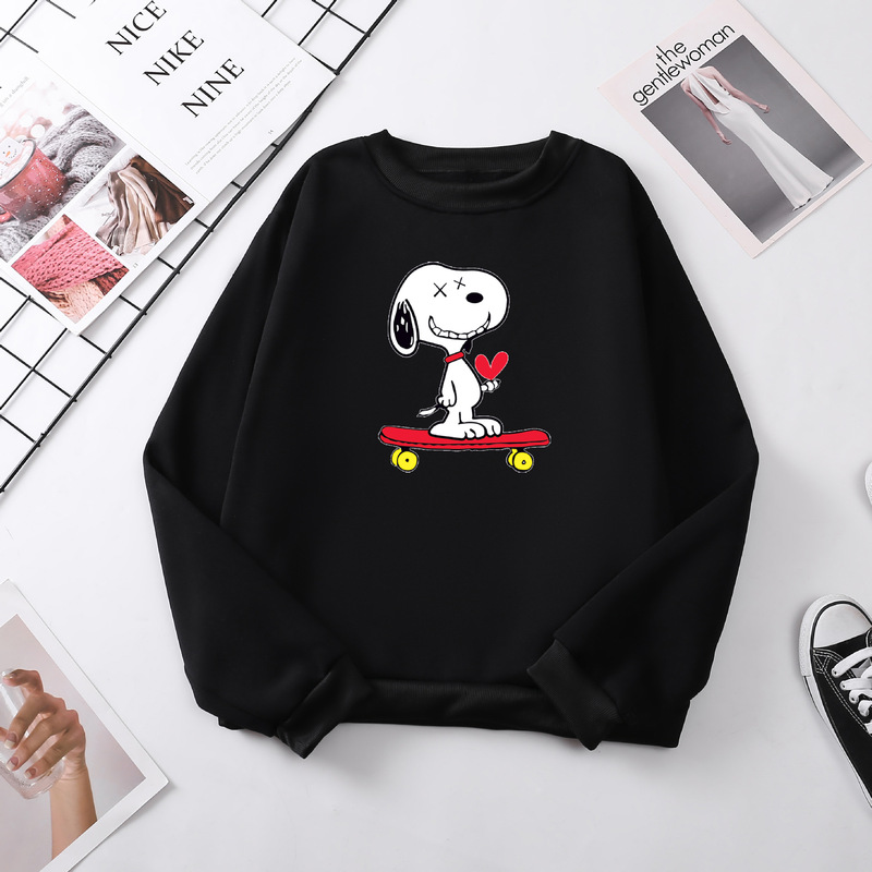 Shrimp skin Autumn and Winter Snoopy creative cartoon cross-border foreign trade fleece-lined sweater loose all-match fashion brand casual women