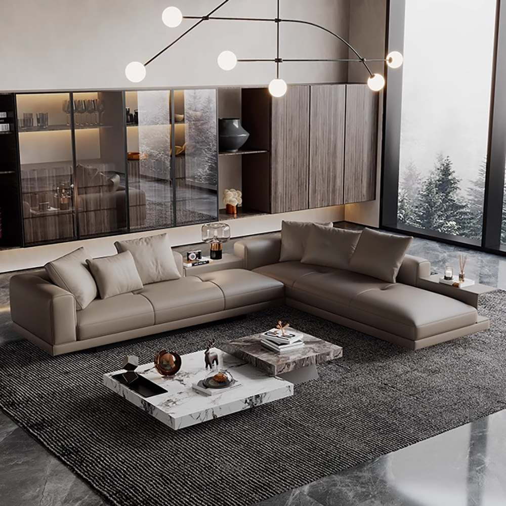 Connery sofá minimalista italiano de alta gama Villa atmósfera sala de estar moderna de lujo sofá de cuero ligero