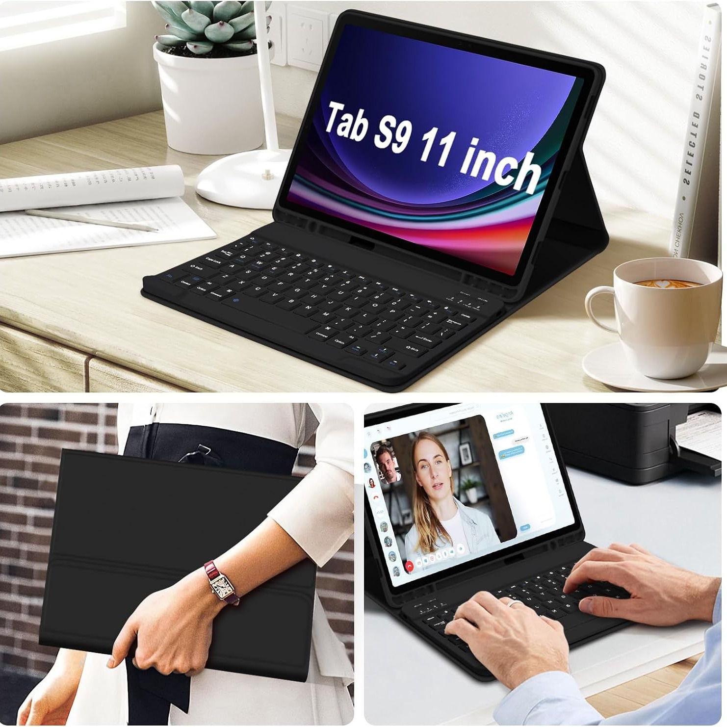 Funda desmontable con teclado Bluetooth y ratón para Samsung A9 Plus/A8/S9FE+, funda protectora de tableta