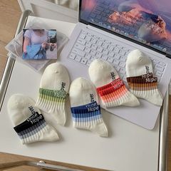 彩虹羅口漸變色女襪復古潮流精梳棉短襪字母運動襪男襪低幫短襪