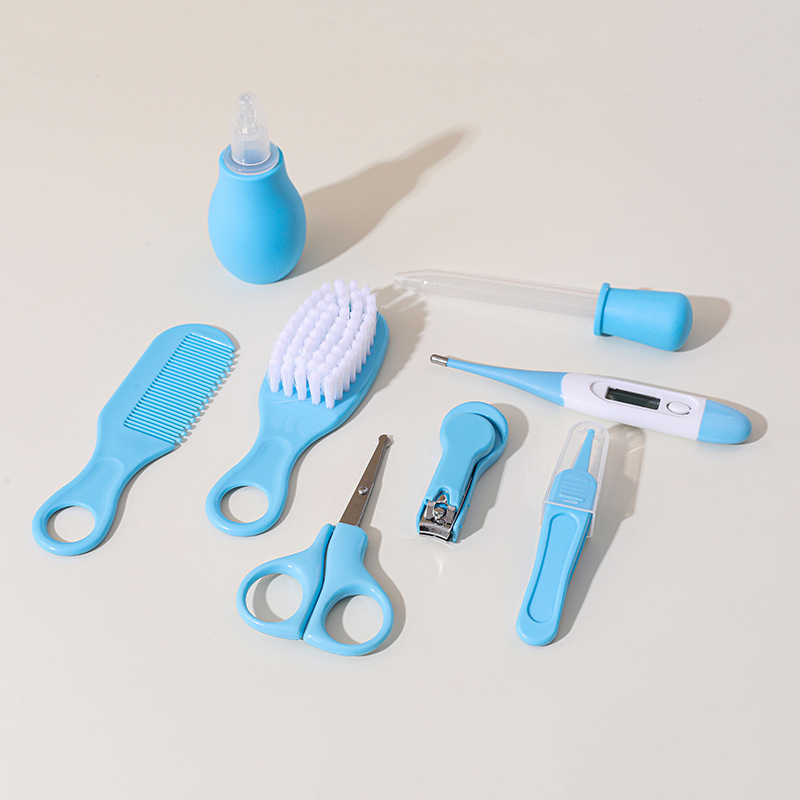 Cuidado del bebé suministros aspirador nasal alimentador medicina 8 piezas traje termómetro manicura tijeras limpieza diaria bolsa de regalo
