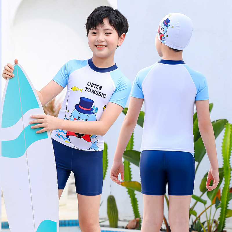 Nabeme Manufacturer Wholesale 25 New Kidsren's Split Swimsuit Short-Sleeved Sun Protection Cartoon Boy Swimsuit Drop Shipping