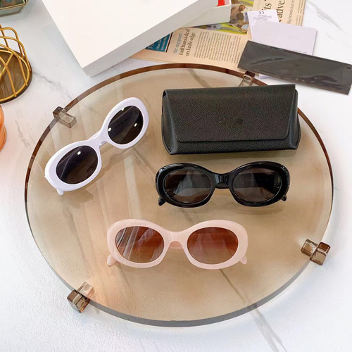 Ladies Cat-Eye Round Frame UV-Protective Sunglasses for Street Style Live Streaming Sunglasses