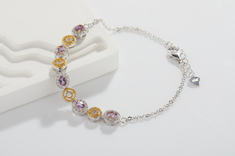 Women's Gender 925 Sterling Silver Crystal Garnet Geometric Bracelets