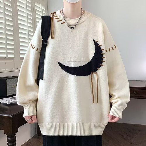 Men's Autumn/Winter Trend Brand Thick Knit Base Shirt for Youth Students (Junior High, High School, and Older Children)
