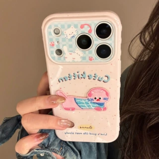 软萌猫咪适用iphone17promax立体刺绣卡通苹果16手机壳18防摔15软