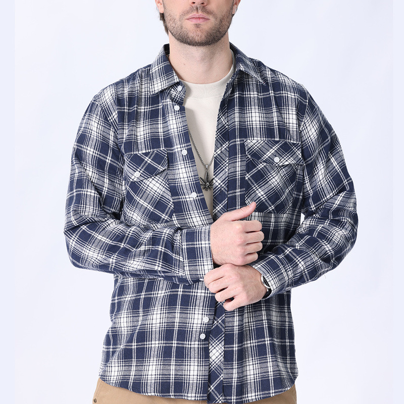 2026 Cross-Border Foreign Trade Style Brushed Plaid Flannel Shirt Men's Long-Sleeved Artistic Casual Street Style Jacket Men's Clothing