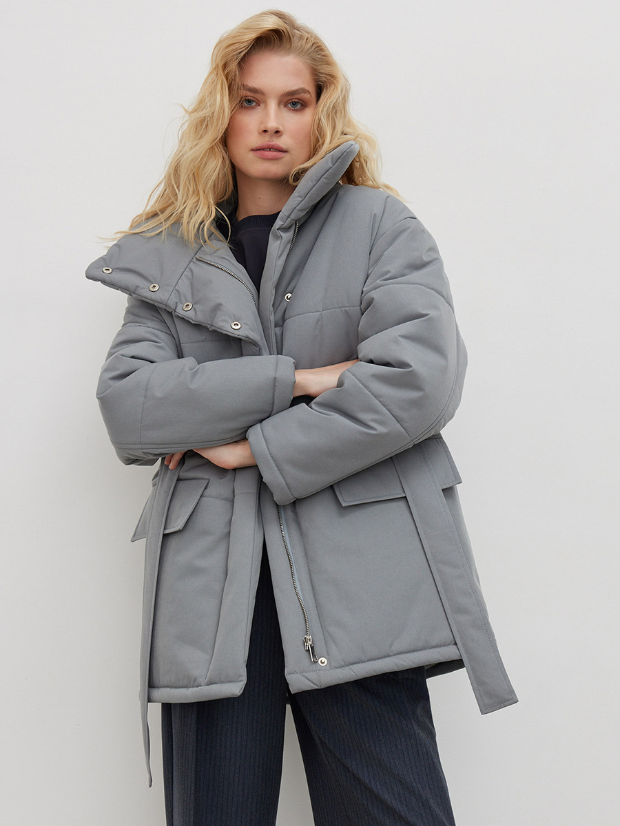 Chaqueta de algodón con cuello cruzado, estilo europeo y americano, nuevo modelo otoño-invierno 2025, cinturón elegante, longitud media irregular, entallada en la cintura, mangas largas. image 3