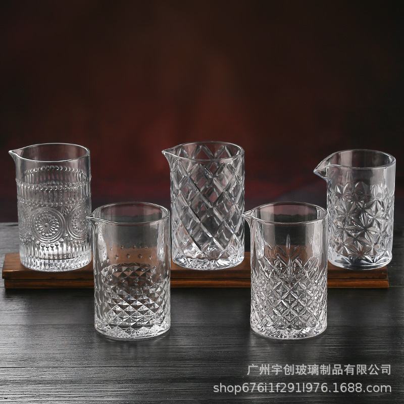 Large Capacity Transparent Glass Mixing Cup, Cocktail Mixing Vessel, Customizable with Engraving, Suitable for Banquets and Bars, Wholesale