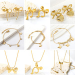 跨境热销法式优雅气质蝴蝶结耳钉项链首饰套装不锈钢手链饰品批发