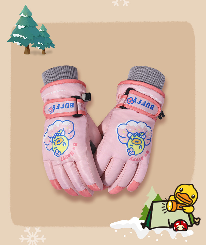 B.duck Little Yellow Duck Children's Ski Winter Boys Waterproof Non-slip Thickened Cold-proof Warm Gloves Girls_voghion.com