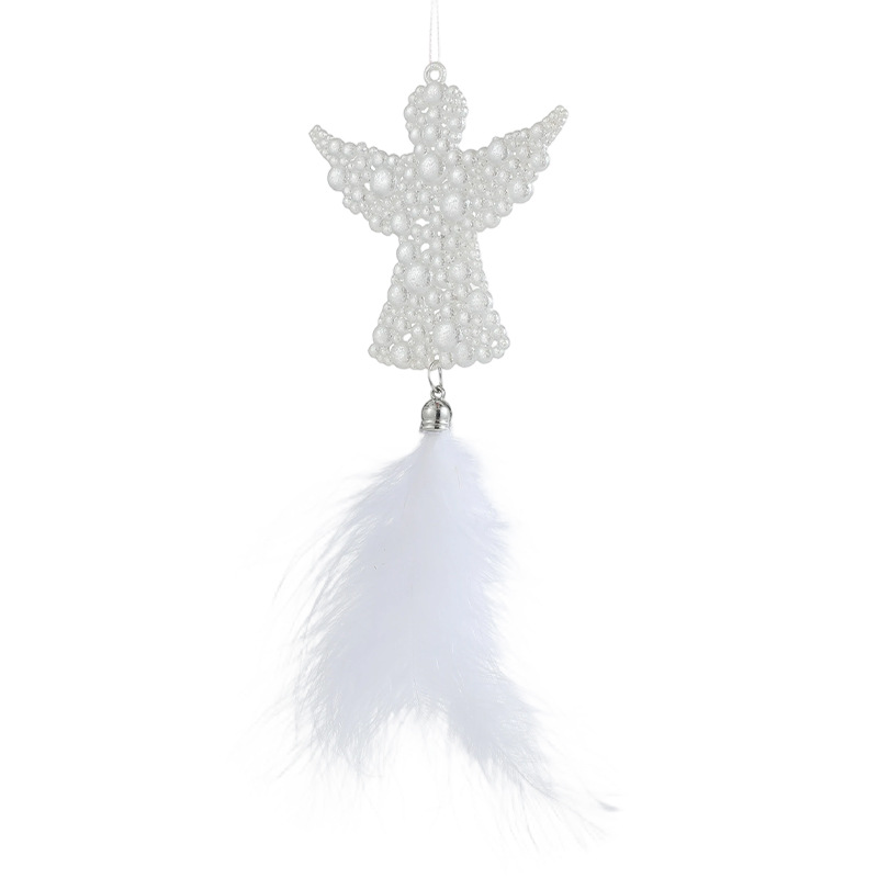 Nuevas plumas transfronterizas de nieve blanca colgante de plástico árbol de Navidad colgante decoración de atmósfera de vacaciones
