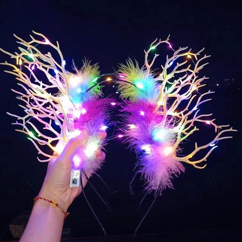 Cross-border wholesale new trendy forest system headband Christmas deer antler head accessory gift glowing hair tie street stall toy