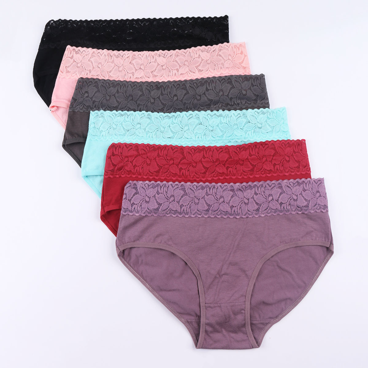 Solid Color Flower Comfort Mid Waist Briefs Panties display picture 1