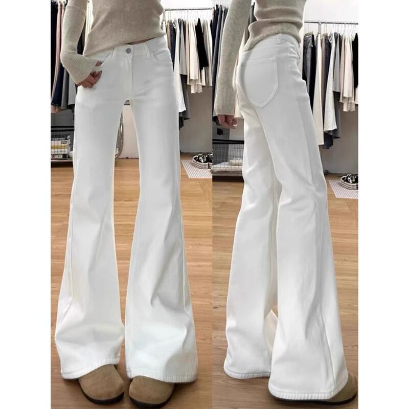 Spring and Summer Trendy Brand White Flared Jeans for Women, New Versatile High-Waisted Loose Slimming Wide-Leg Floor-Length Pants