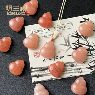 天然金丝玉桃花酿葫芦吊坠粉色葫芦新款精工红丝玉龙纹葫芦玉挂件
