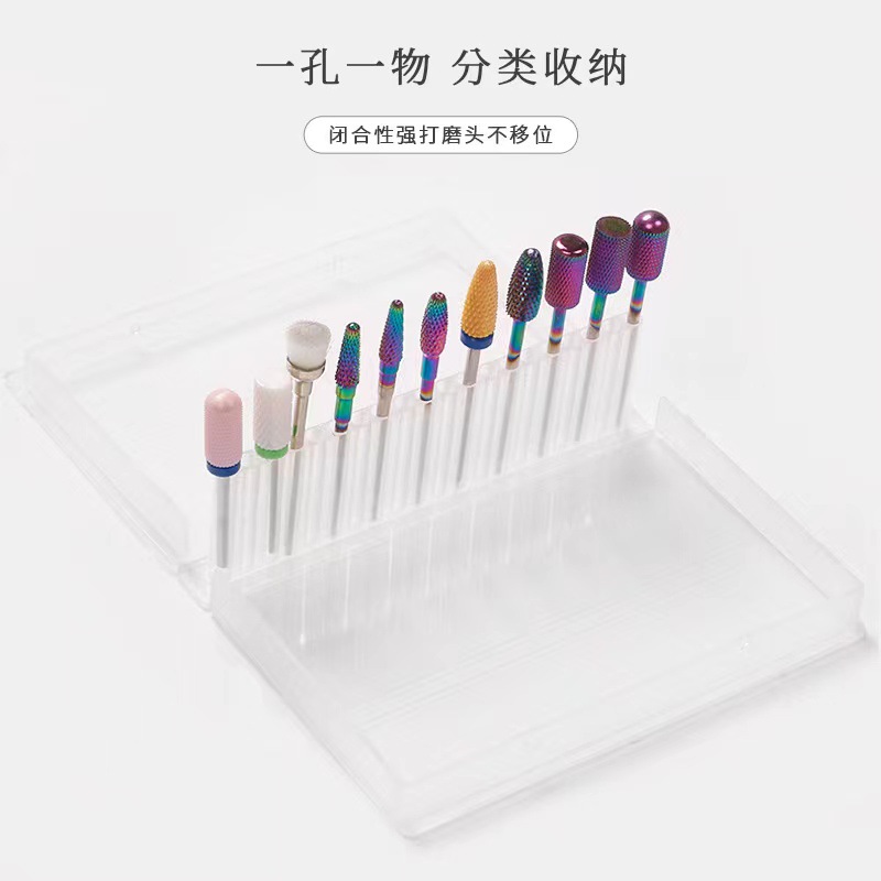 Nueva caja de almacenamiento de la cabeza de pulido de uñas 20-agujero portátil frente-tratamiento a prueba de polvo Flip caja de almacenamiento de herramientas de la tienda de uñas