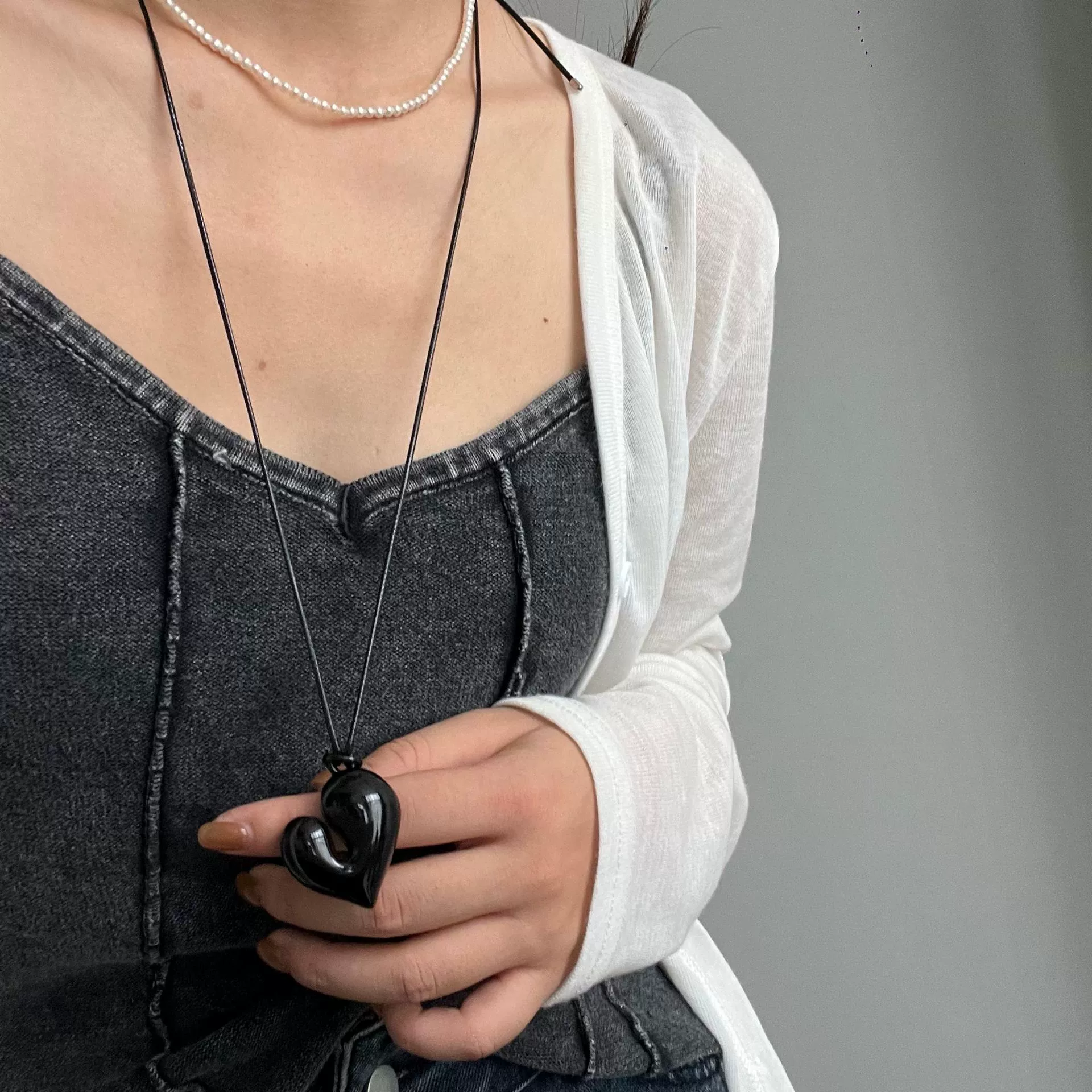 Pendant Necklace, Stainless Steel & Leather Rope, Burgundy/Black/Silver, 7 cm Pendant