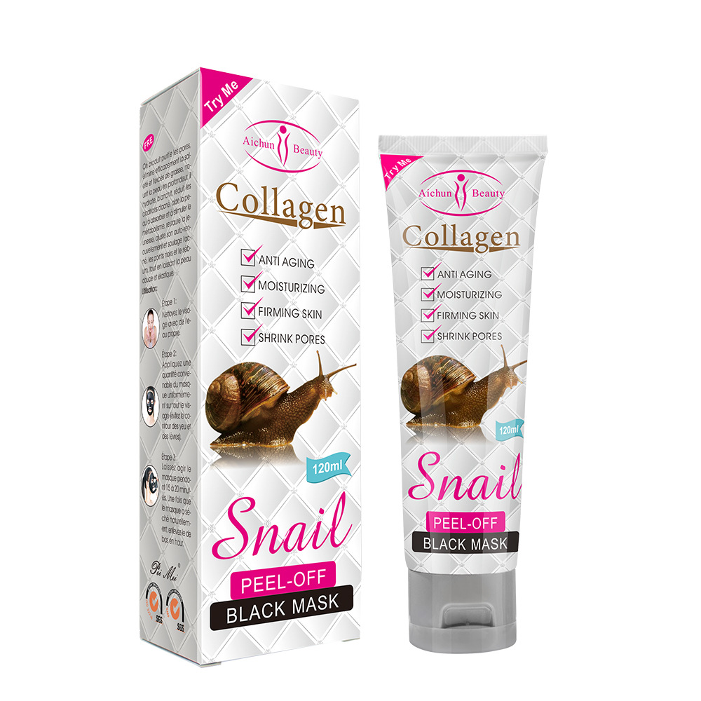 Cross-Border Aichun Collagen Snail Black Mask Peel-Off Blackhead and Acne Lifting Mask Source Oem Factory