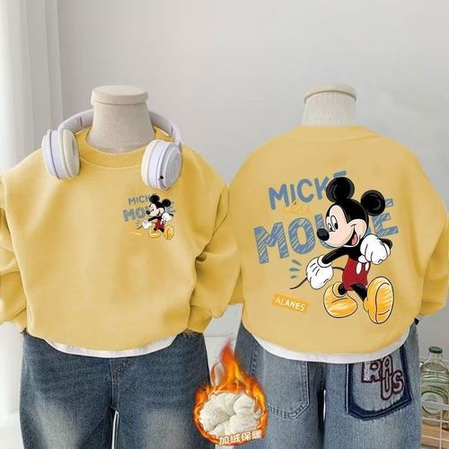 Children's Hooded Sweatshirt Round Neck Winter New Cartoon Thick Korean Style Baby Top Fleece Men's Hooded Sweatshirt Winter